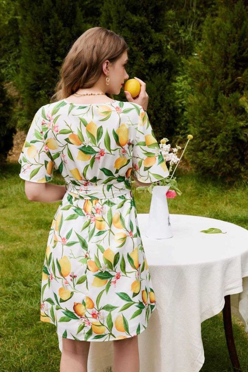 Stylish White Printed Flared Havy Maikro Crepe Dress