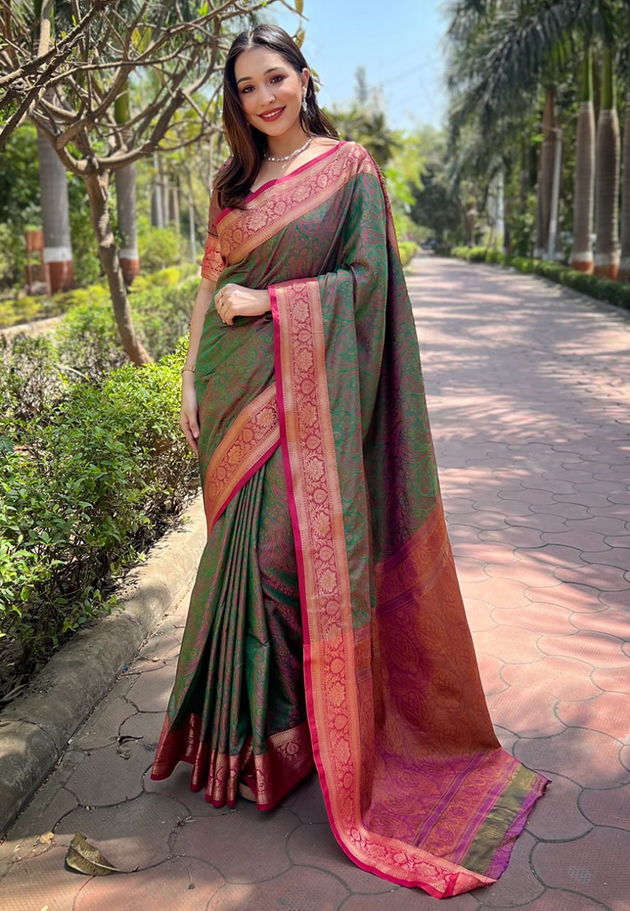 Zari Woven Soft Kashmiri Silk Saree Set