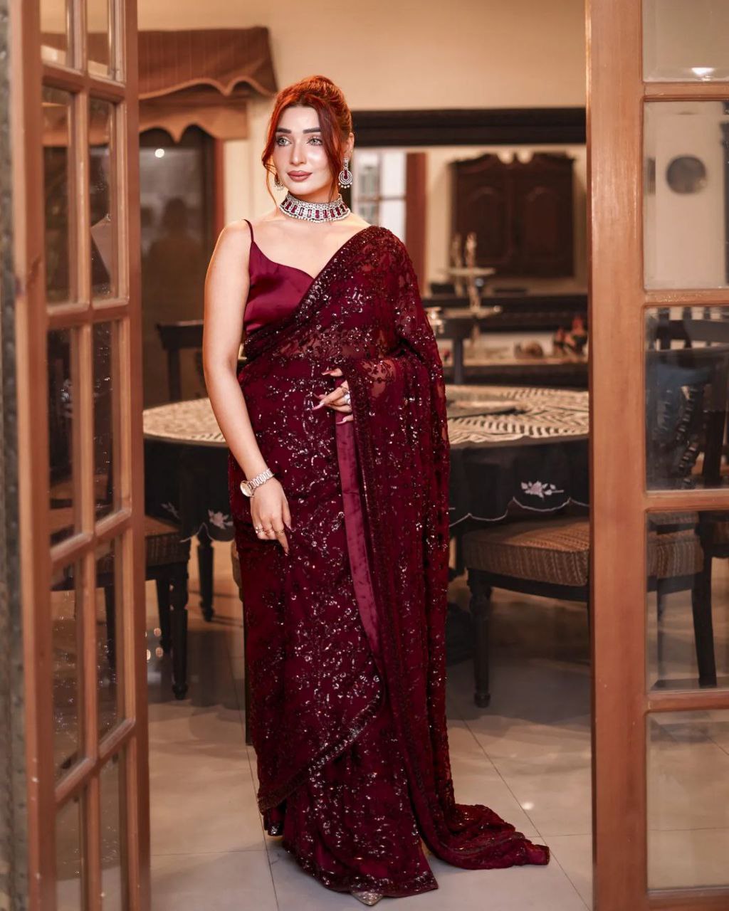 Georgette Saree With Heavy 3MM Sequins Embroidery Work