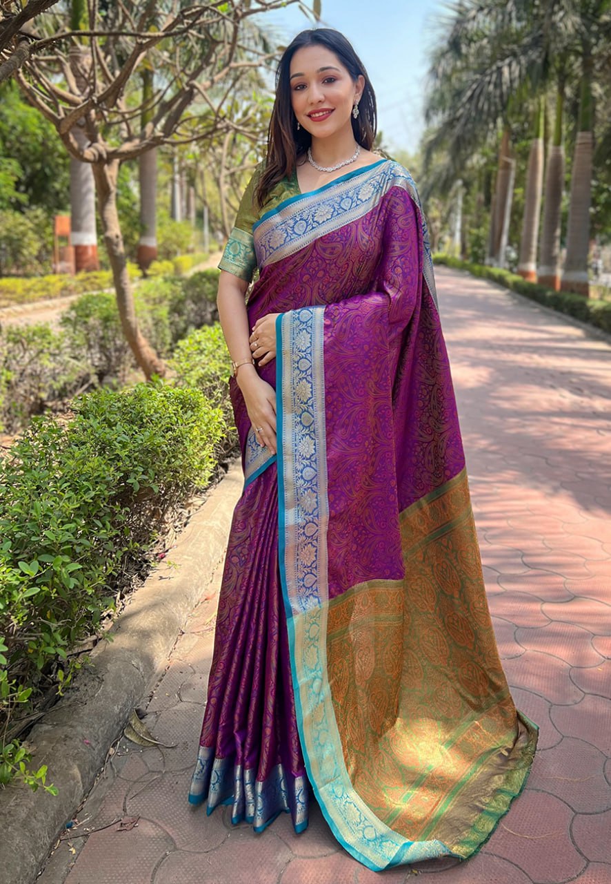 Zari Woven Soft Kashmiri Silk Saree Set