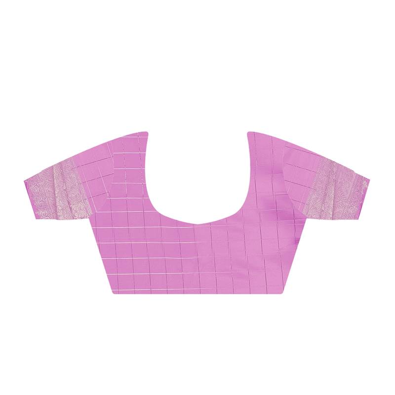 Pure Katan Silk Checks Handloom Weaving Saree (Lavender)