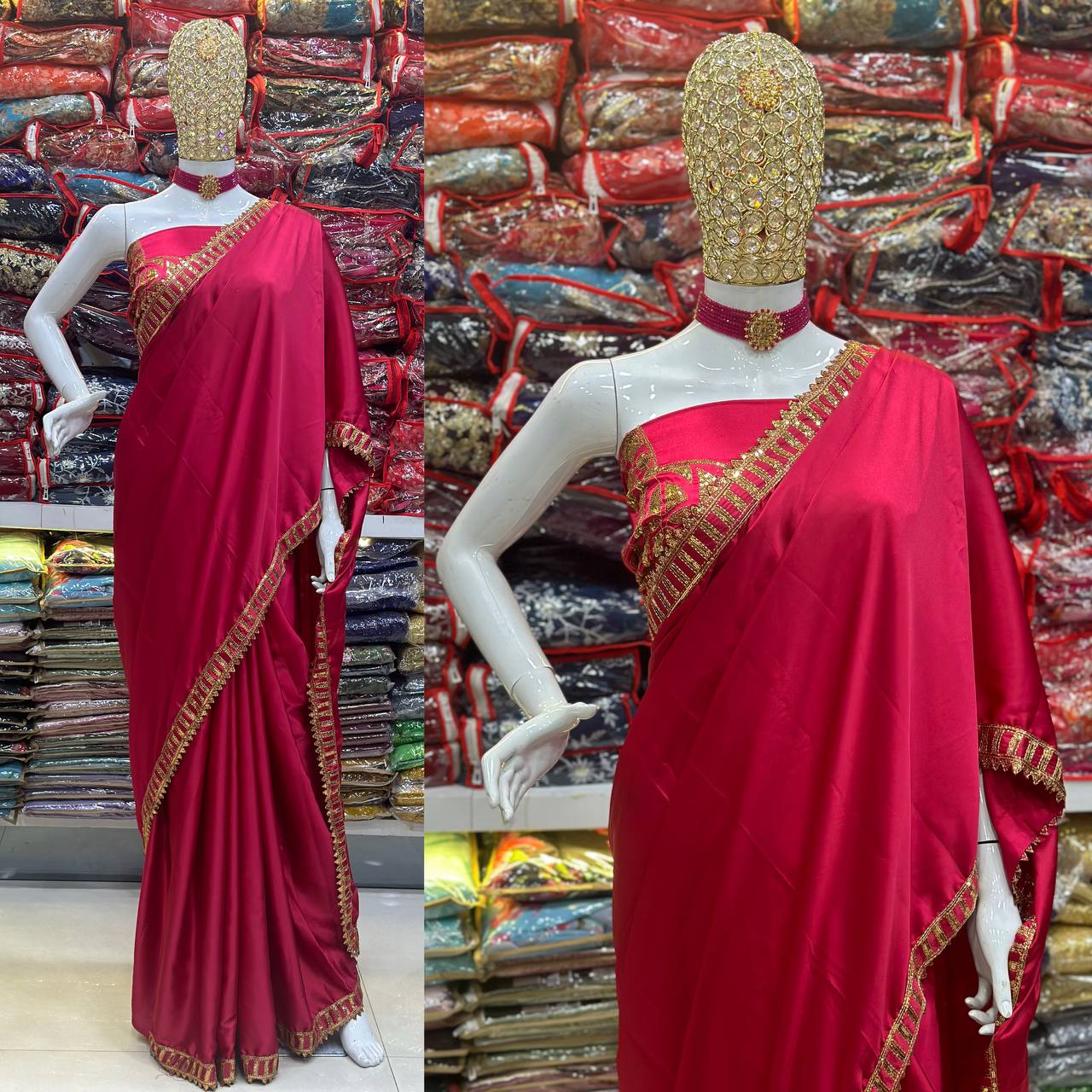 Bollywood Model Mouni Roy Pink sequins saree
