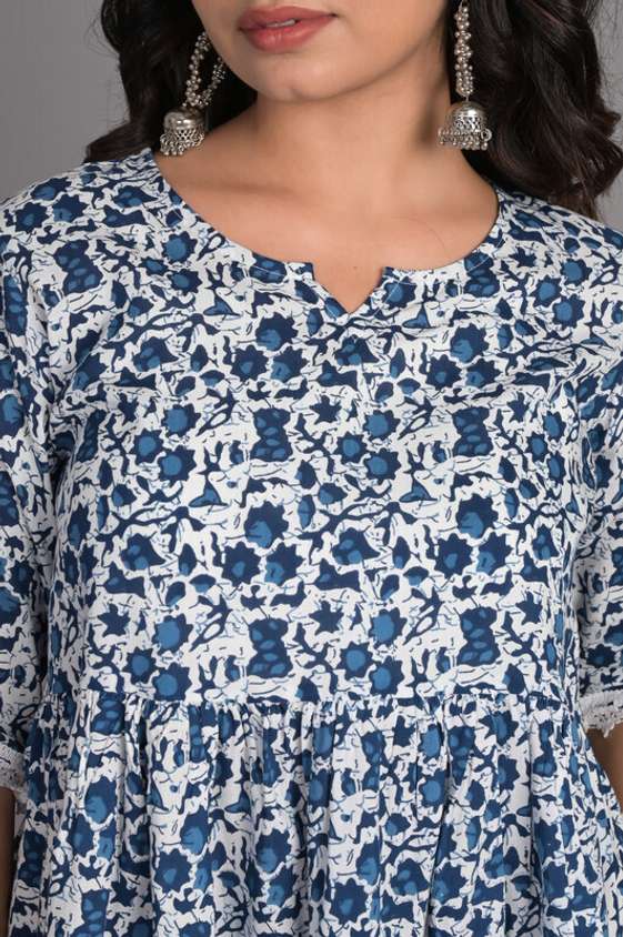 Cotton Sky Blue Casual Wear Printed Readymade Top