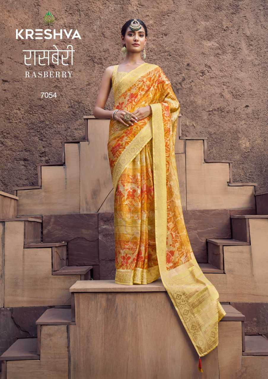 Kreshva Rasberry Crape Jacquard Border Casual Wear Saree Collections