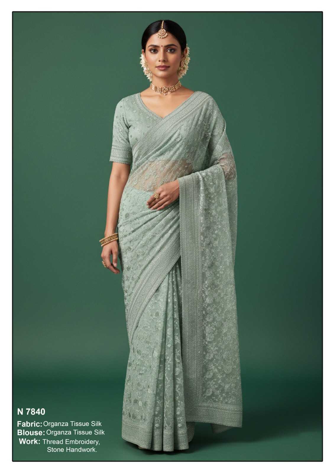 Organza Embroidered and Thread Work Contemporary Sari for Ceremonial