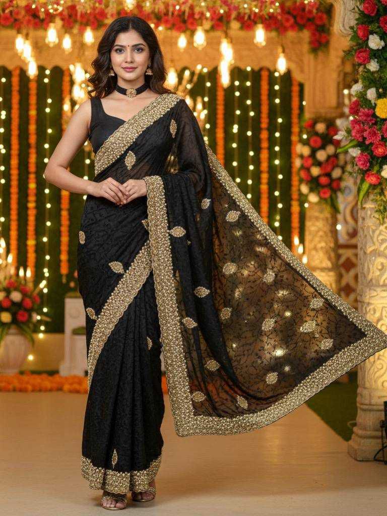 Sanna Silk Saree with Embroidery and Pearl Diamond Work