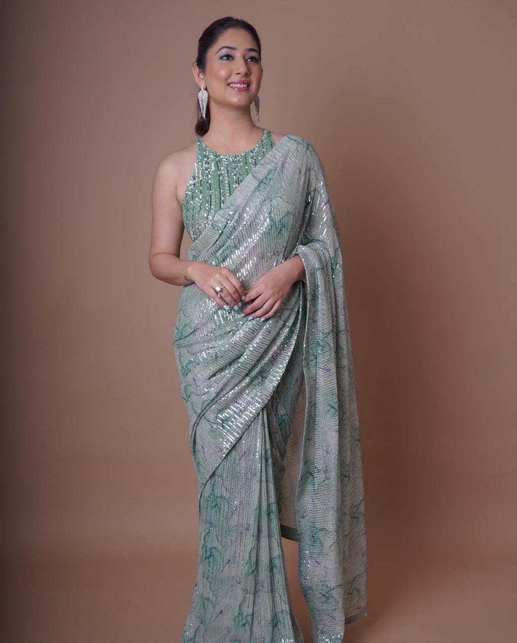 Multi Color Georgette Sequence Saree With Real Mirror Design Work Saree Party Wear Saree Best Quality Bollywood Saree Amazing Beauty Saree
