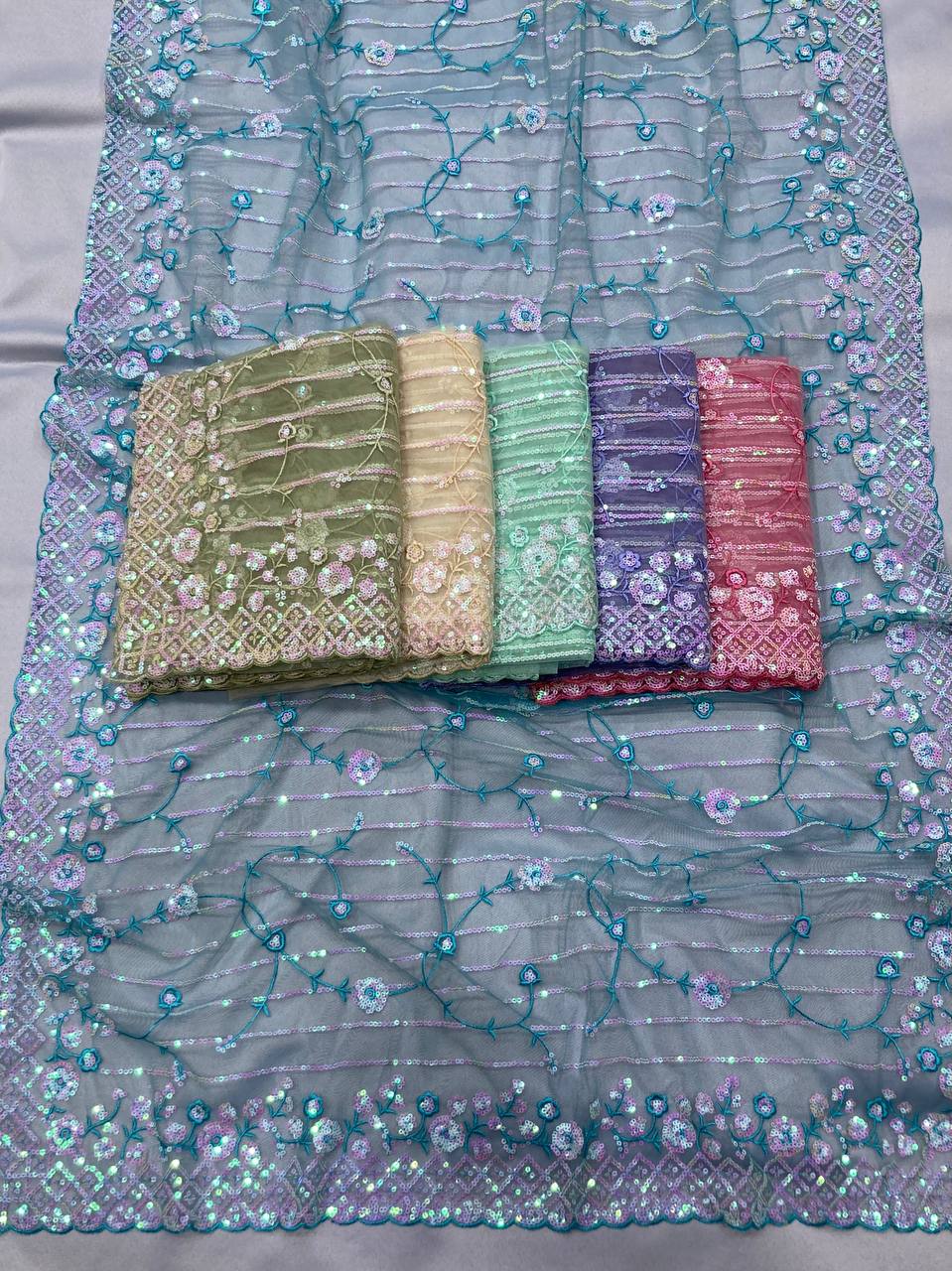 Beautiful Designer Saree on Soft Net fabric & Sequance work and whole sarees