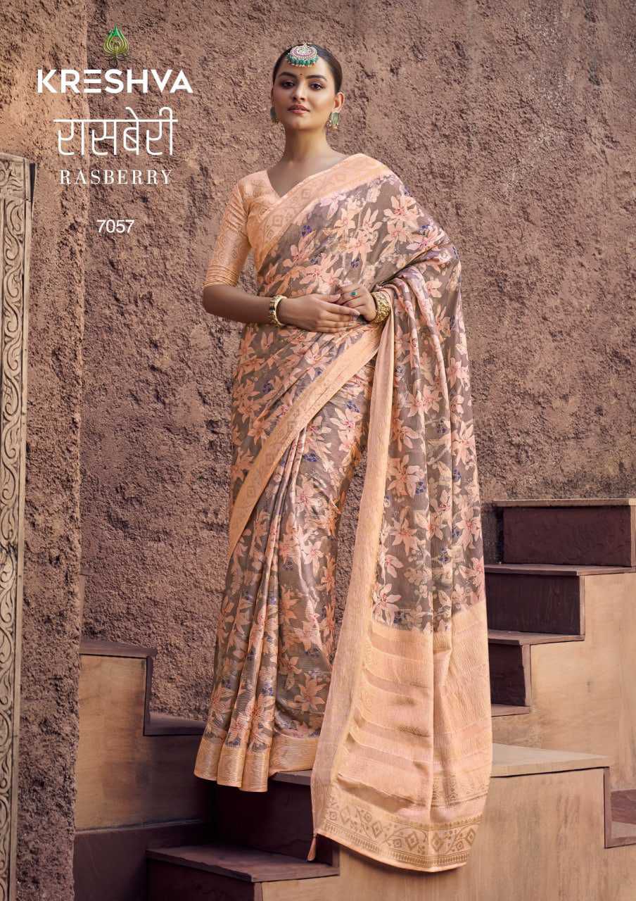Kreshva Rasberry Crape Jacquard Border Casual Wear Saree Collections