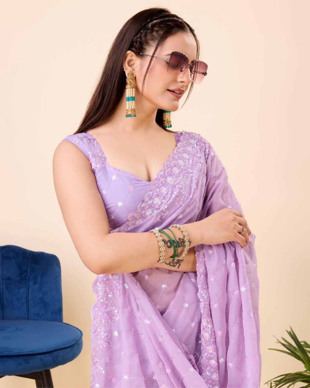 Beautiful Saree for wedding on premium Soft Taby Silk Organza fabric with C-pallu All Over Embroidery Work