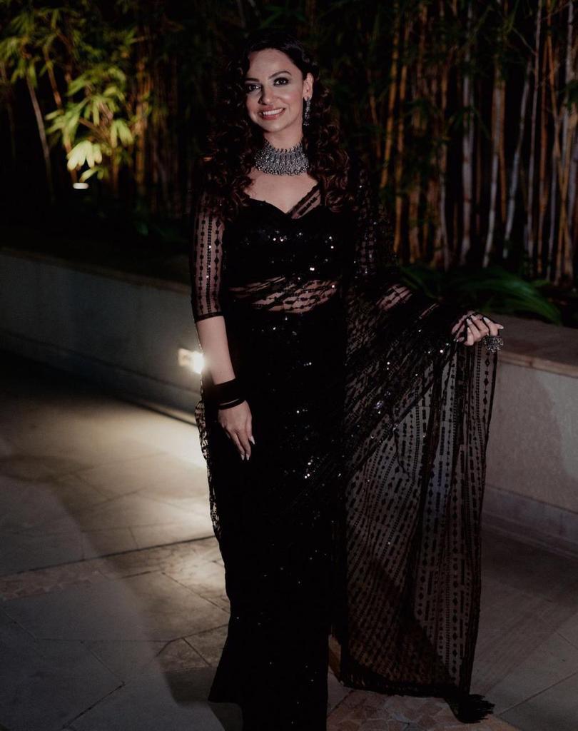 Black Color Glorious Premium Nylon Mono Net With 5 MM Sequence Work nd Tassels Saree For Women