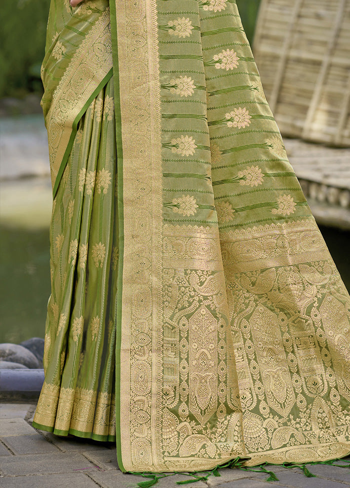 Sangam Prints Jungle Green Silk Woven Work Festival Saree