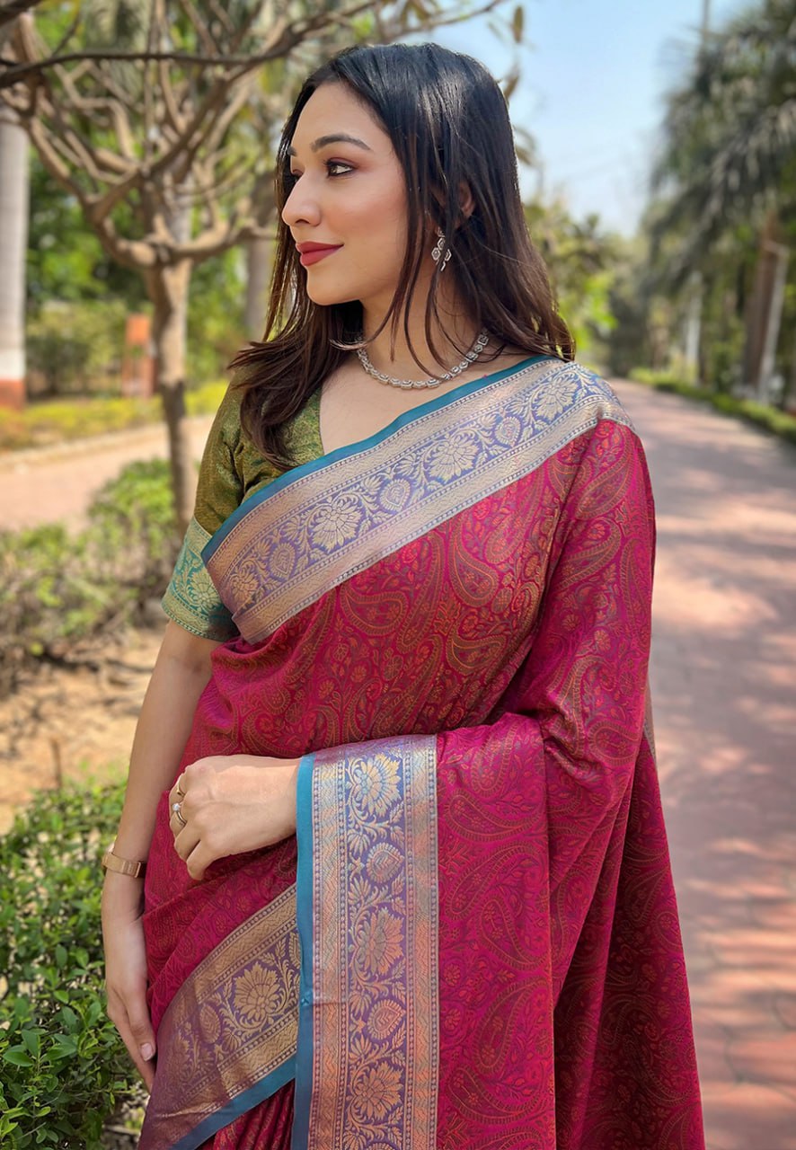 Zari Woven Soft Kashmiri Silk Saree Set