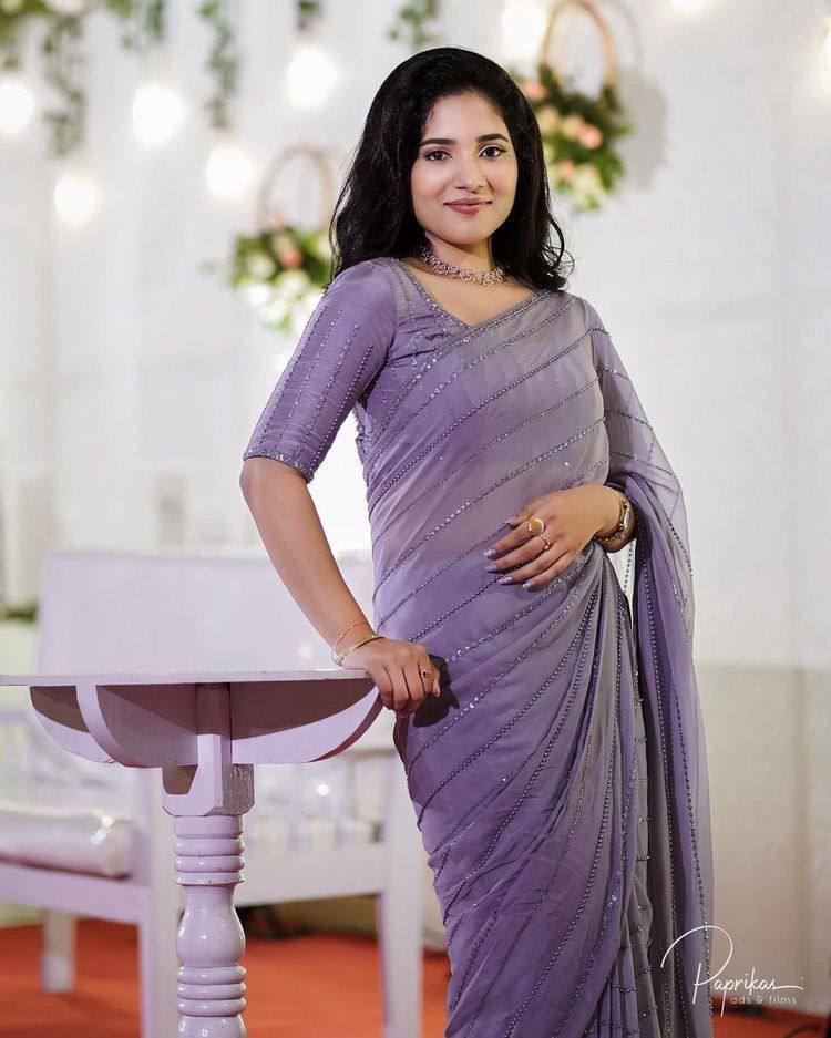 Lavender Color Beautiful Georgette Saree, Embroidery Work Saree, Party Wear saree, Wedding Wear Saree, Bold And Beautiful Saree Blouse