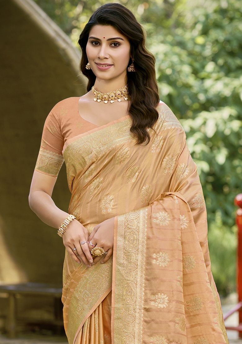Sangam Prints Peach Silk Woven Work Festival Saree