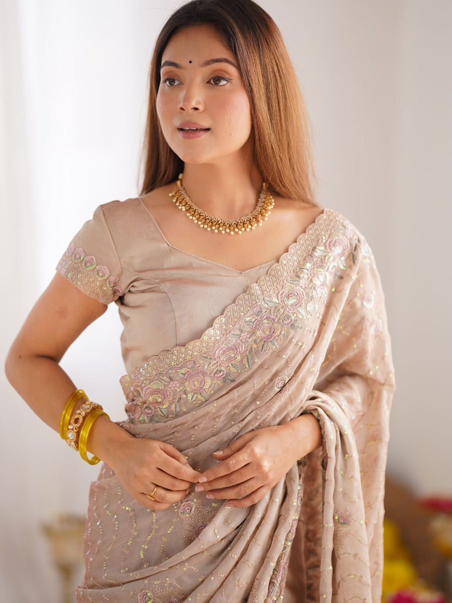 Light Lilac Crush Silk Zircon-Work Party-Wear Beautiful Saree