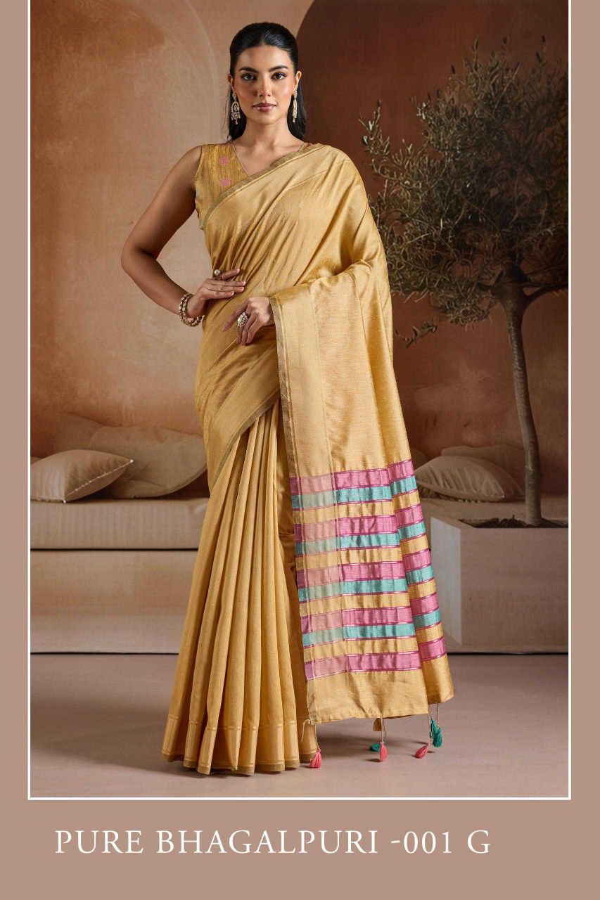 Handwoven Bhagalpuri Silk Saree with Multi Pallu