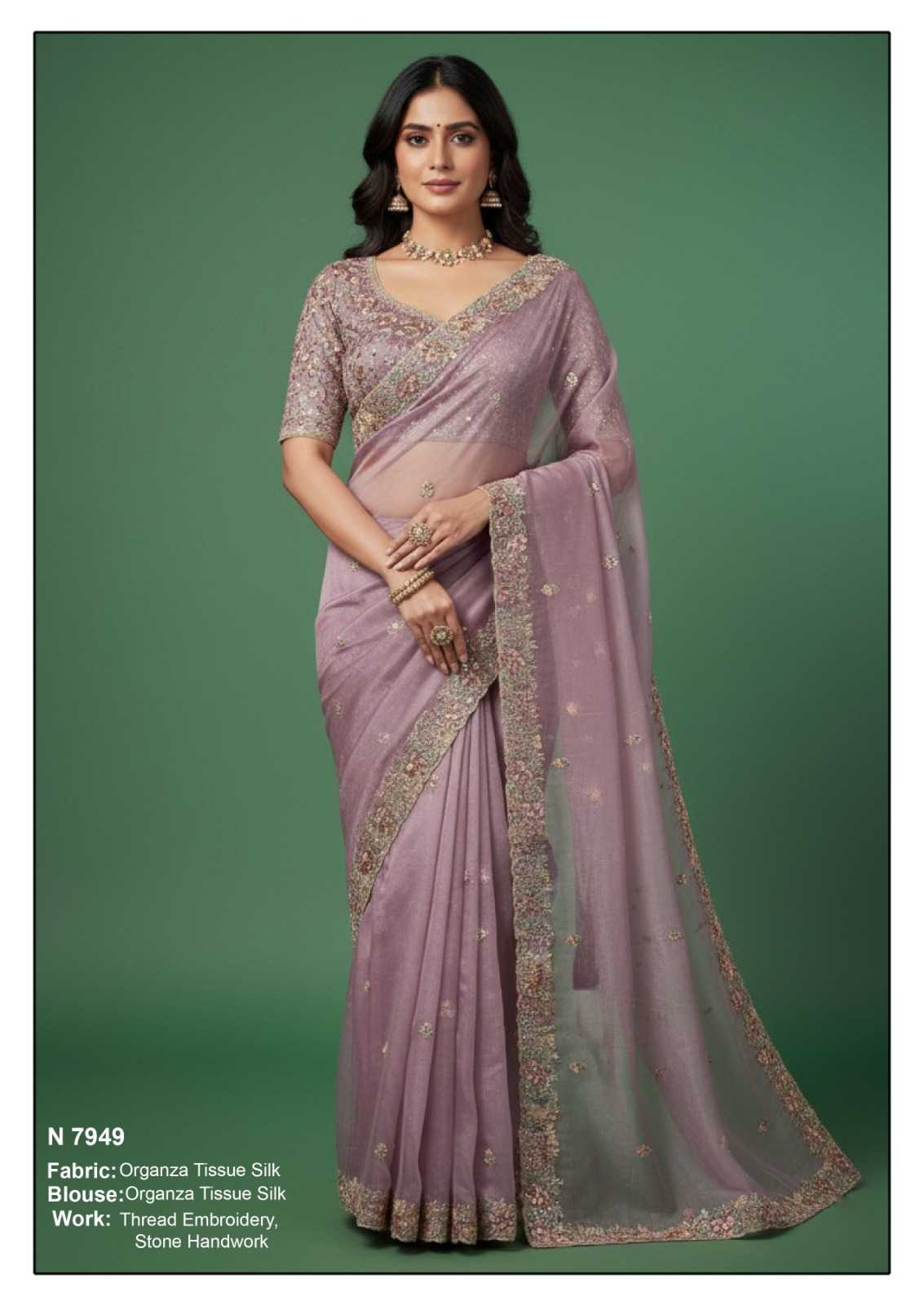 Organza Embroidered and Thread Work Contemporary Sari for Ceremonial