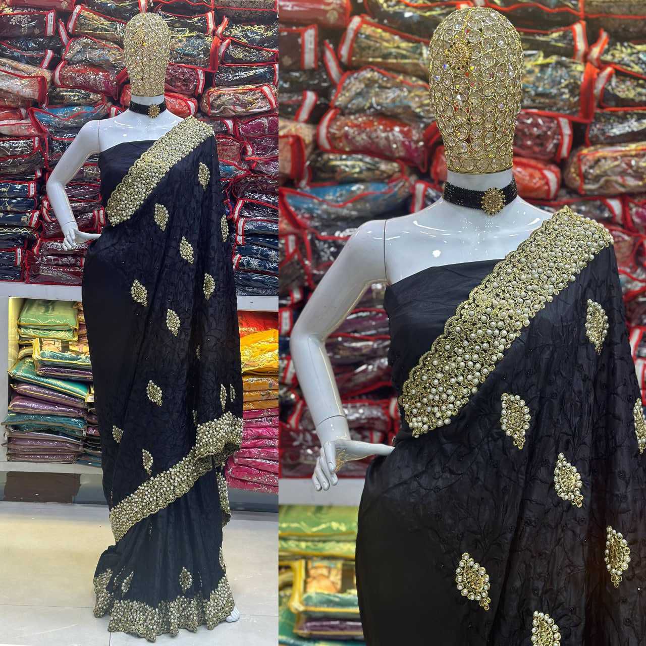 Sanna Silk Saree with Embroidery and Pearl Diamond Work