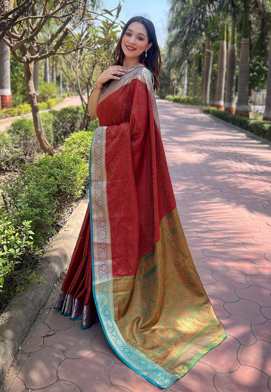 Zari Woven Soft Kashmiri Silk Saree Set