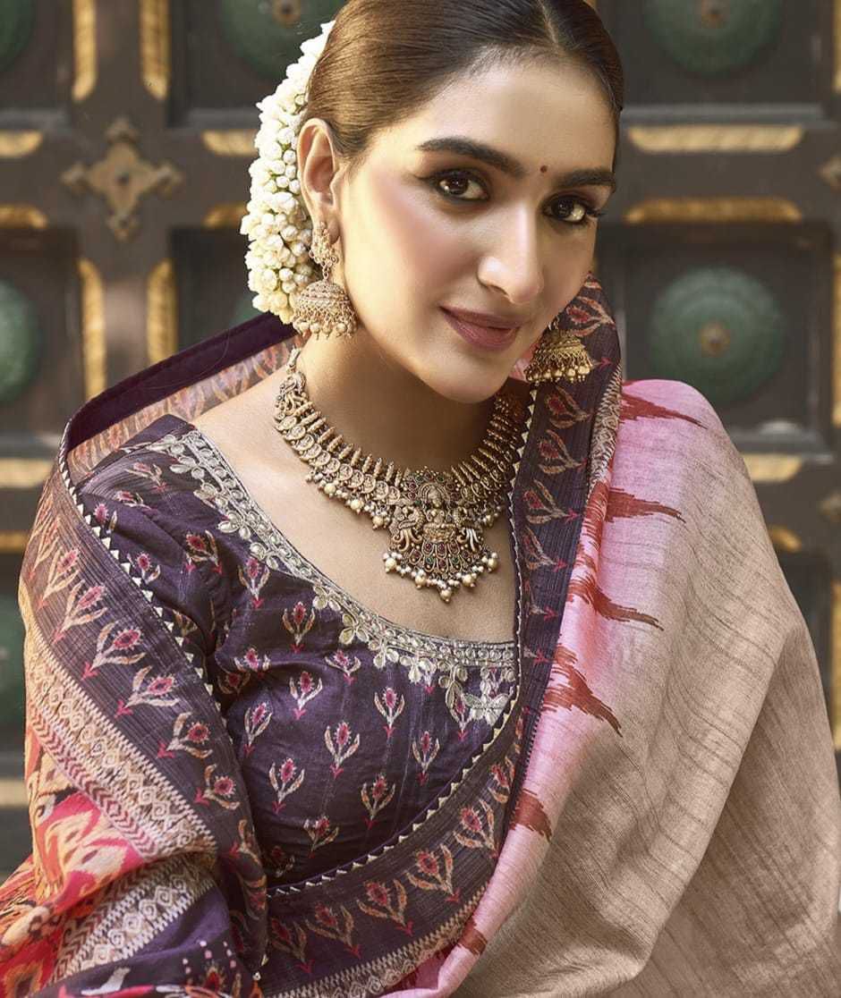 Exquisite Gajji Silk Floral Print Saree with Handwork & Stone Border