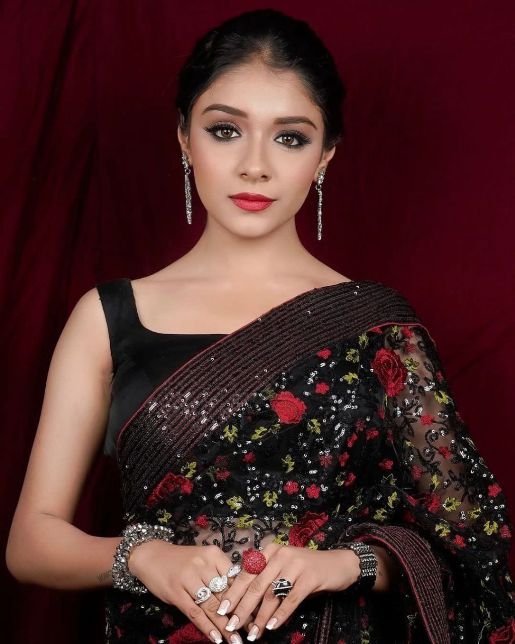 Black Multi Embroidery Work Butterfly Net Saree