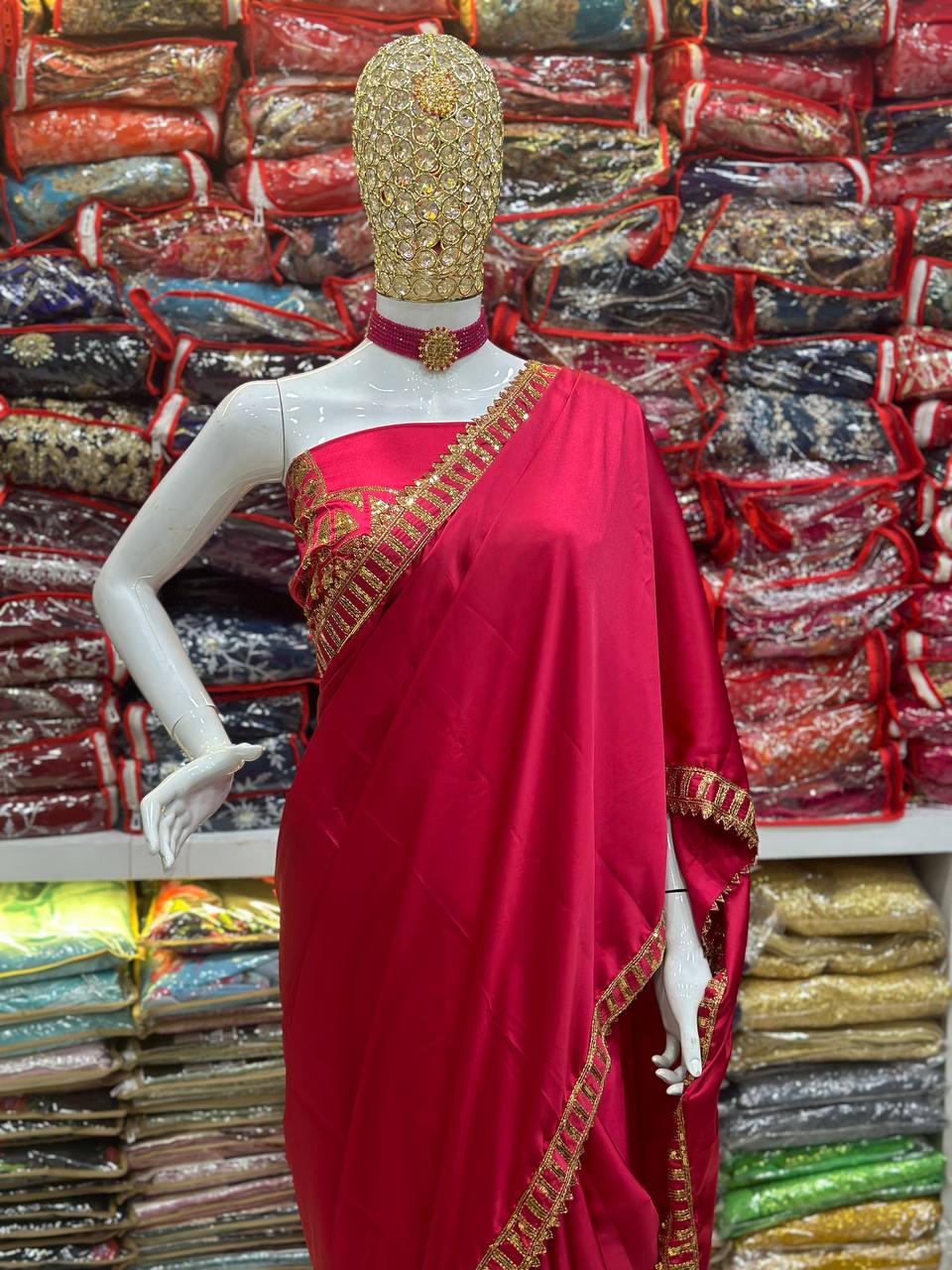 Bollywood Model Mouni Roy Pink sequins saree