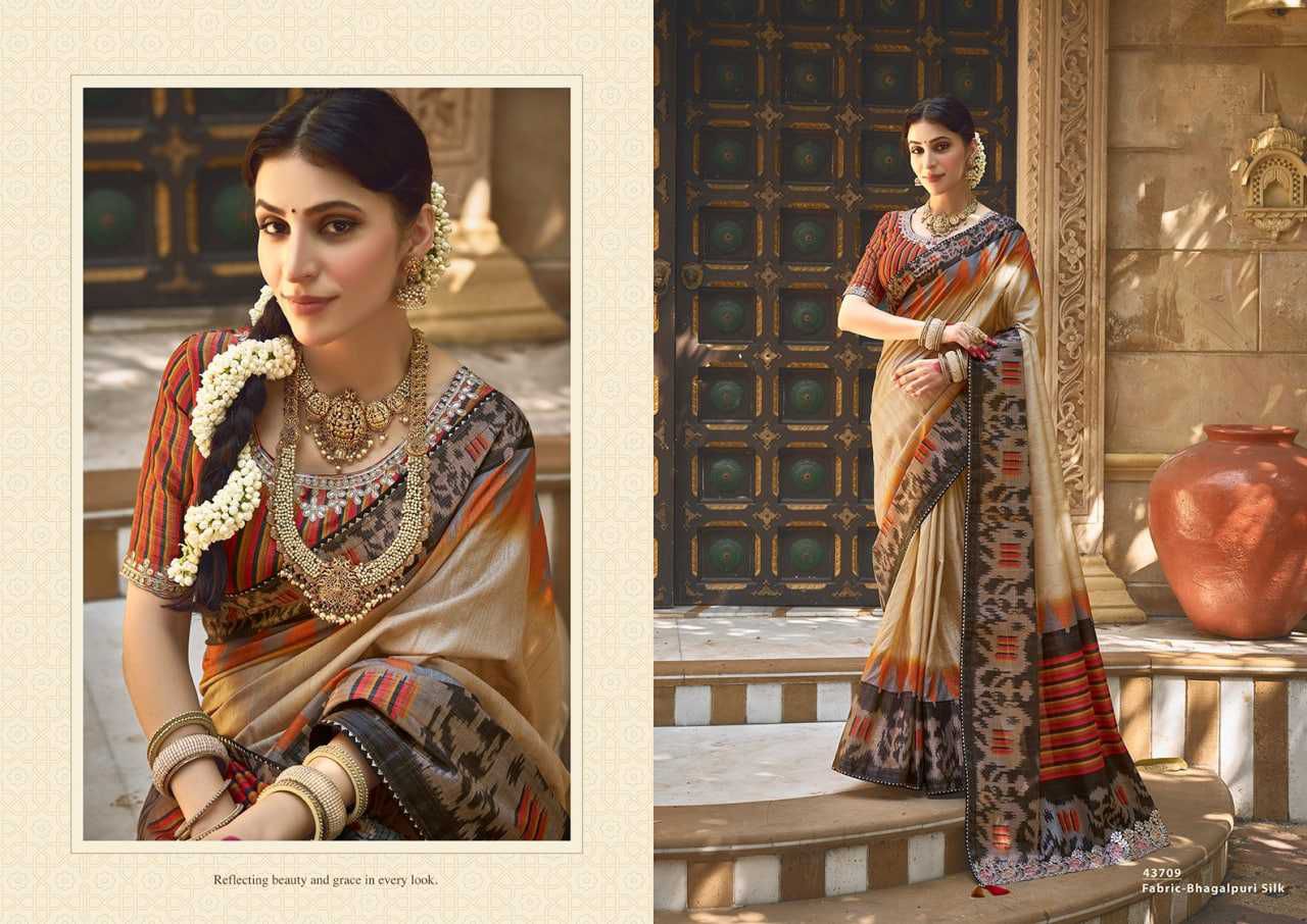 Exquisite Gajji Silk Floral Print Saree with Handwork & Stone Border