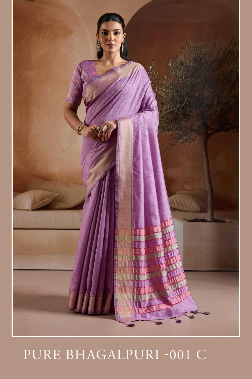 Handwoven Bhagalpuri Silk Saree with Multi Pallu