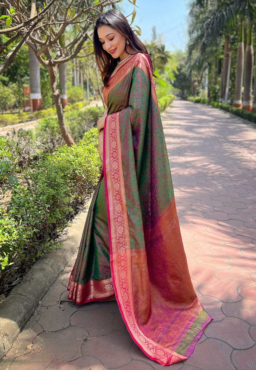 Zari Woven Soft Kashmiri Silk Saree Set