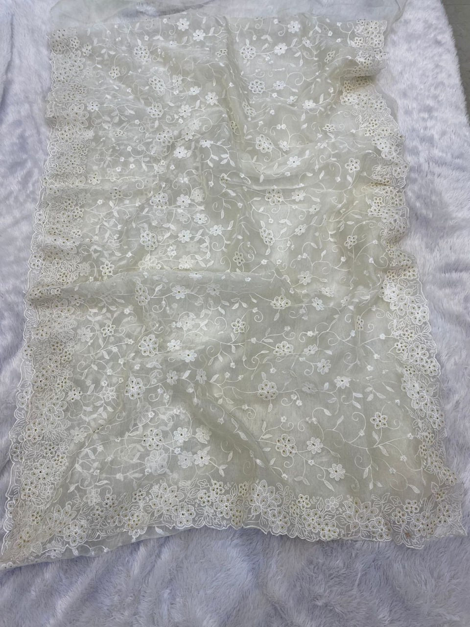 Pure soft Off-white silk organza saree