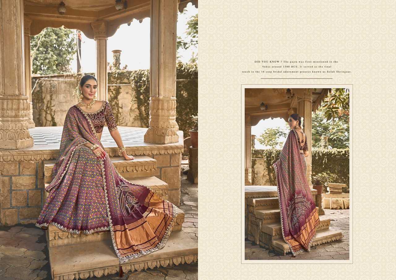 Exquisite Gajji Silk Floral Print Saree with Handwork & Stone Border