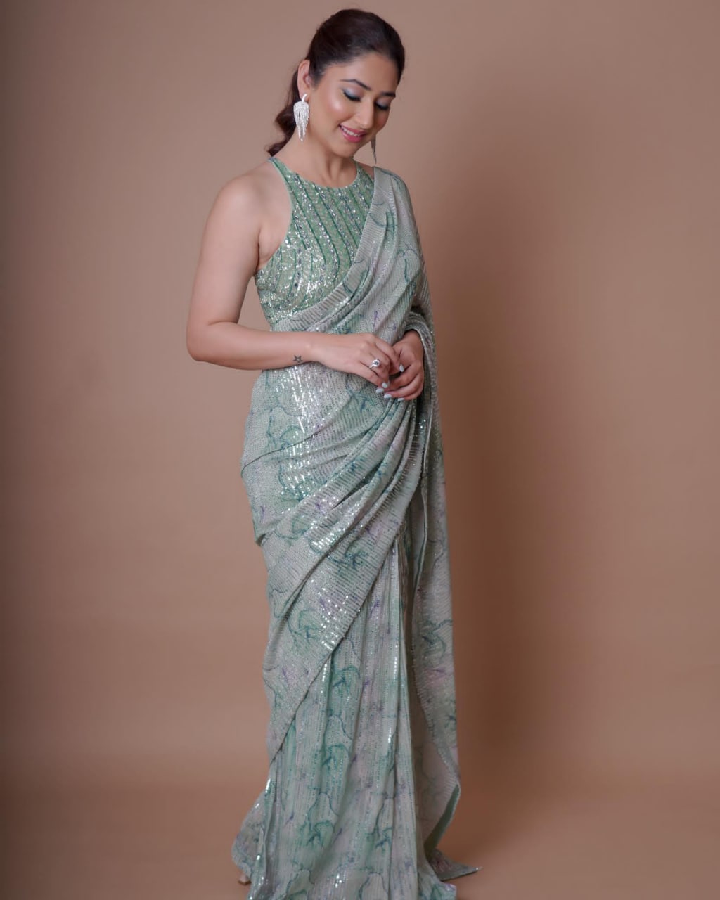 Multi Color Georgette Sequence Saree With Real Mirror Design Work Saree Party Wear Saree Best Quality Bollywood Saree Amazing Beauty Saree