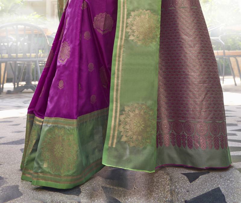 Pure Katan Banarsi Weaving Silk Blend Saree (Purple)