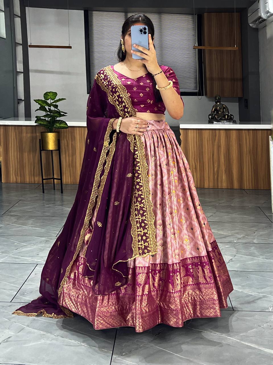 Fancified Peach Dolla Silk Bandhani Print Lehenga Choli With Dupatta