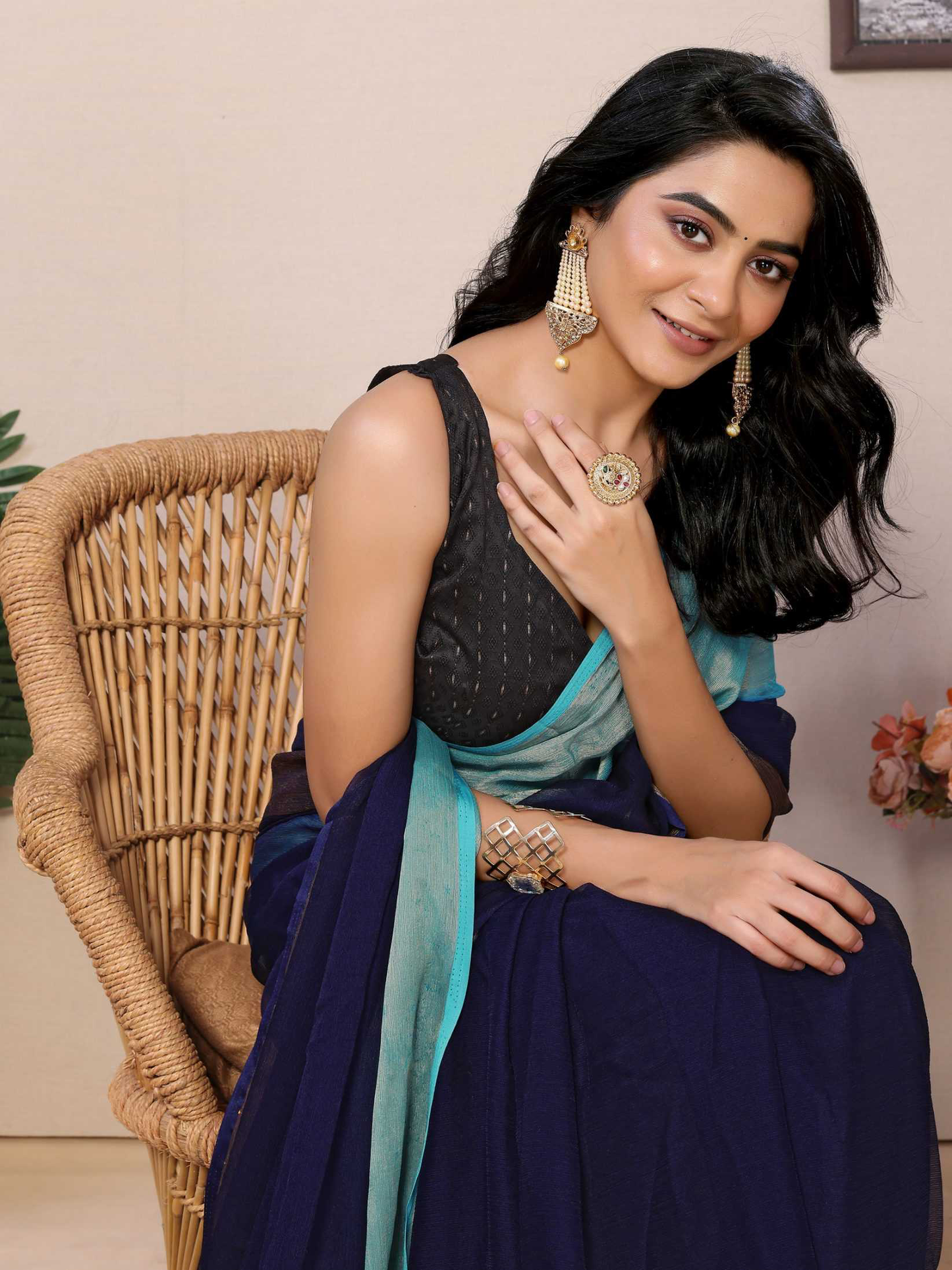 Ready to wear multi plain chiffon saree with woven stripe work