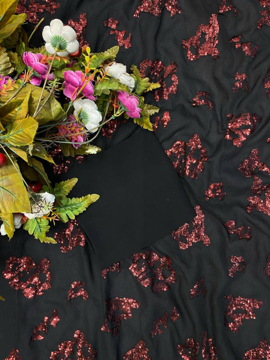 Heavy Sequence Work Black Color Party Wear Saree