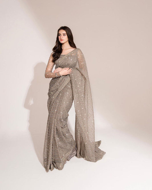 Gray Crystal Saree