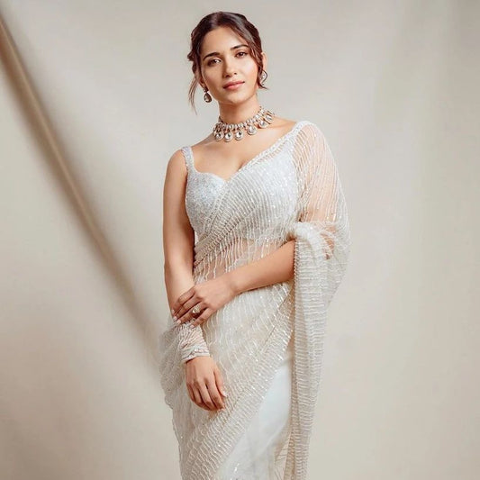 Fancy thread work Saree with sequence work with real mirror hand work