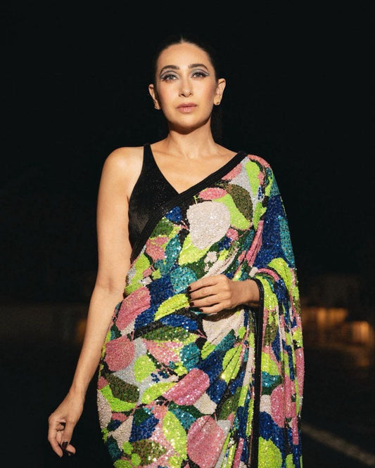 Karishma kapoor Multi Color Georgette Embroidery Sequins Saree
