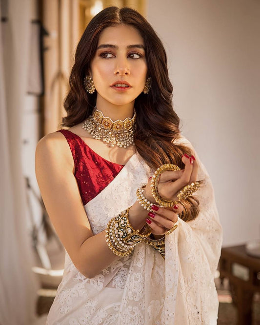 Classic White Color Georgette Saree With Banglory Satin Blouse