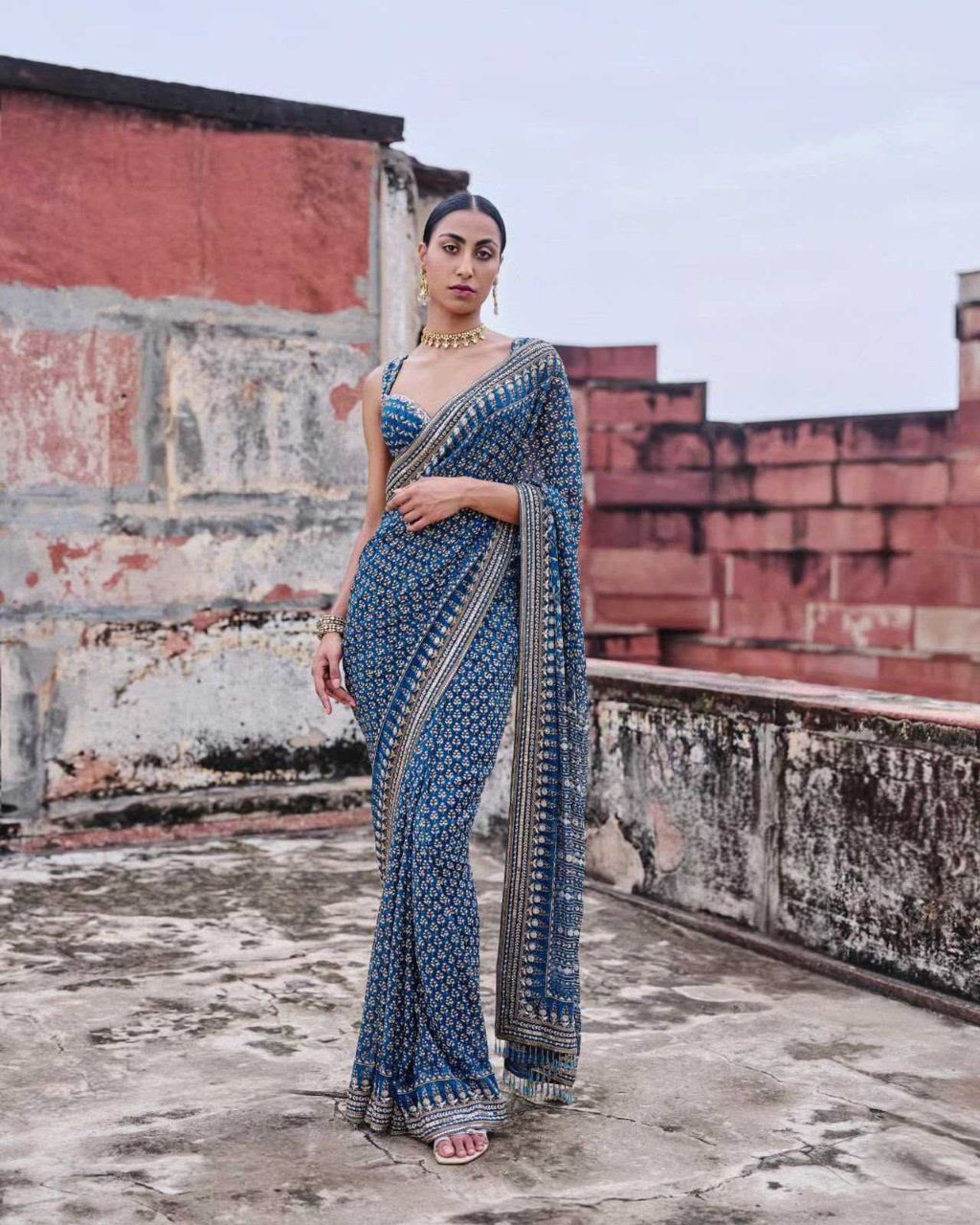 Premium Heavy Soft Georgette Saree with Digital Print, Katdana & Real Mirror Work