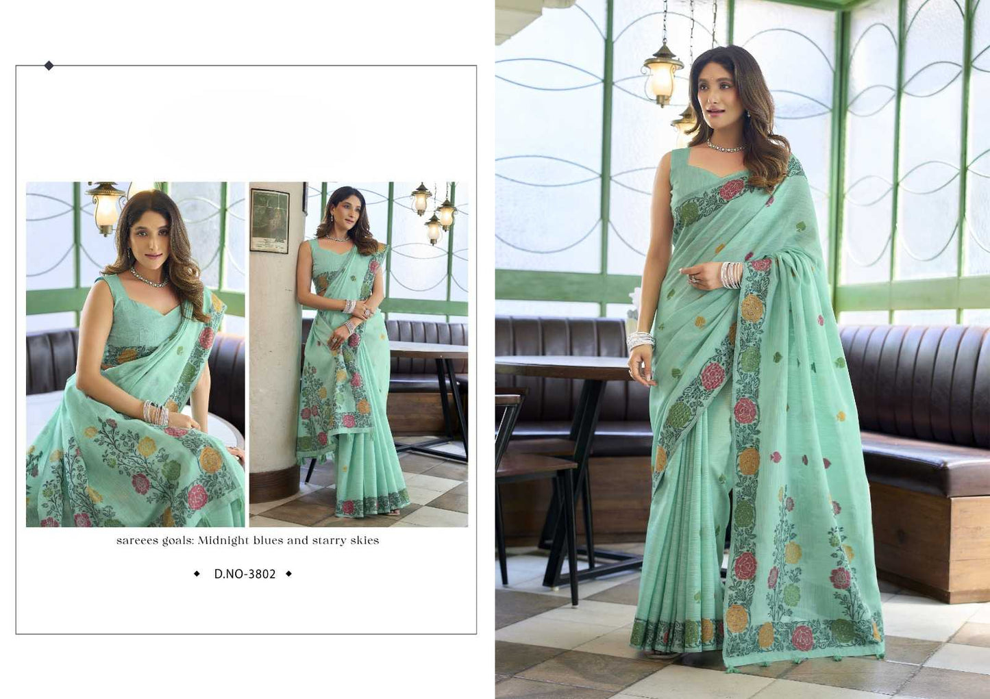 Heavy Linen Jacquard Handloom Saree with Fancy Tassels