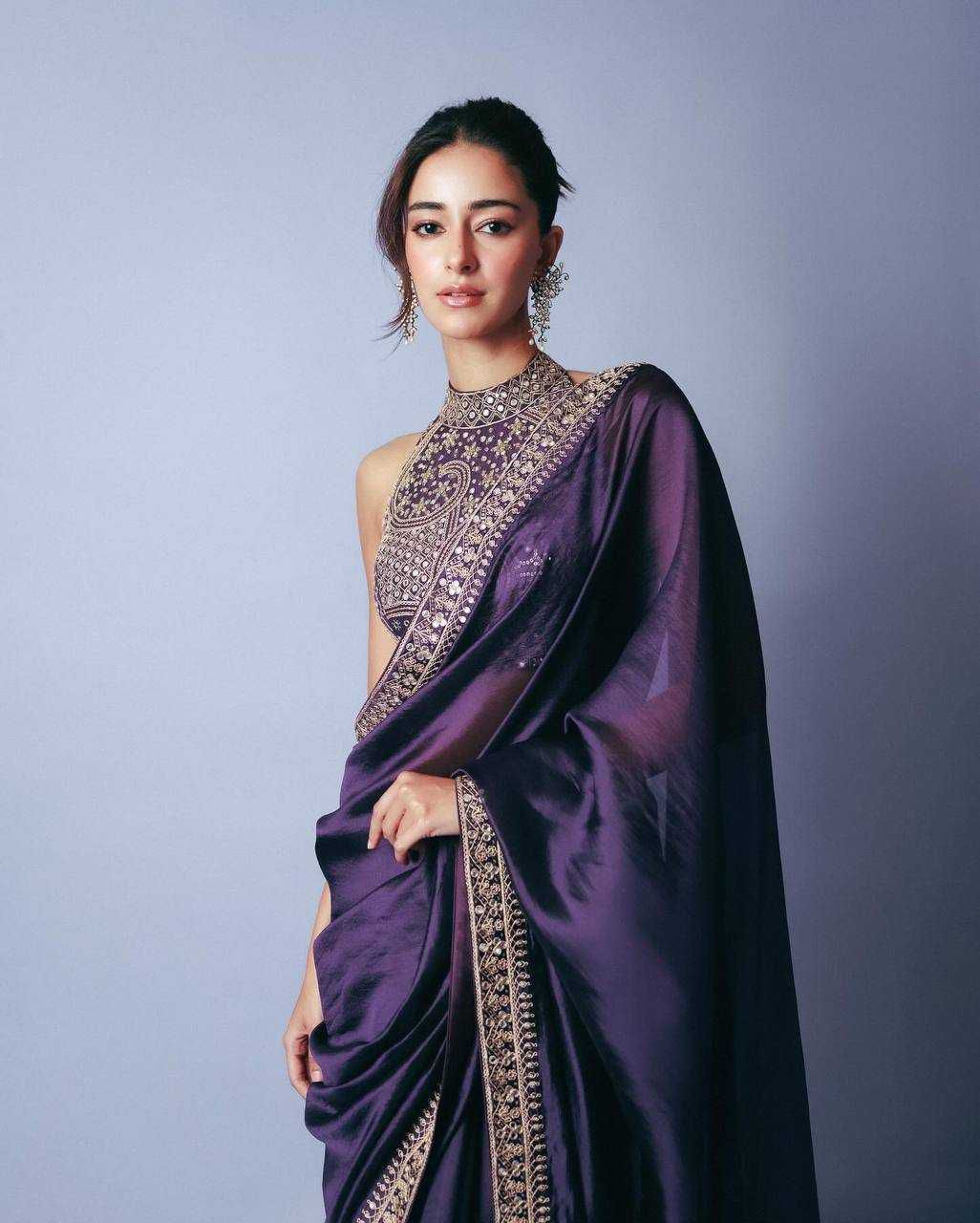 Blooming Tissue Saree with Elegant Sequins Border and Embroidered Banglori Silk Blouse