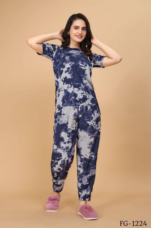 Cotton Lycra With Sibori Printed Work Night Suits