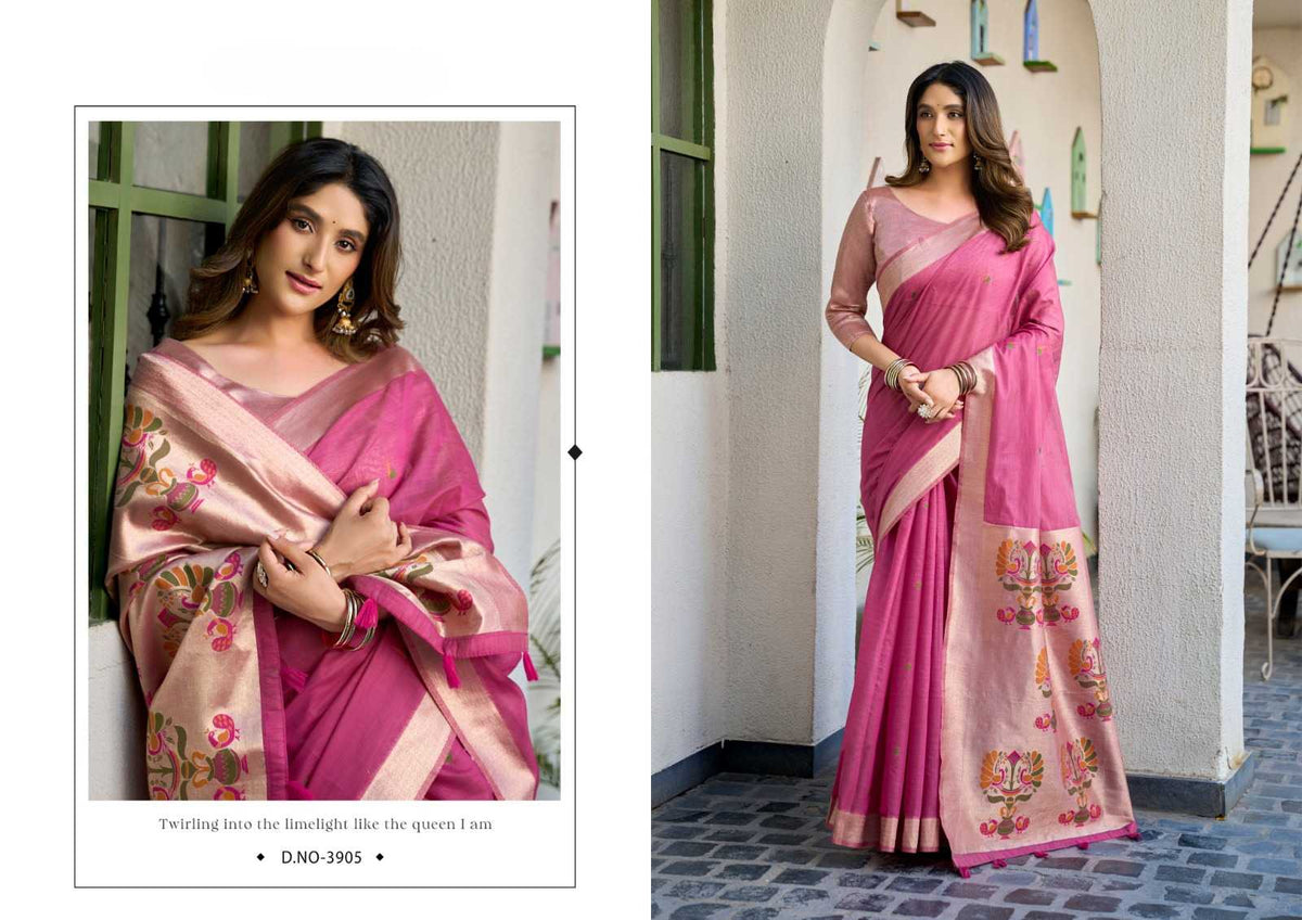 Heavy Cotton Saree with Zari Border, Paithani Pallu & Fancy Tassels