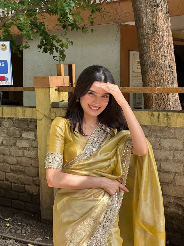 Rajkumari Mirror Soft Tussar Organza Saree with Woven Pallu and Mirror Lace Border