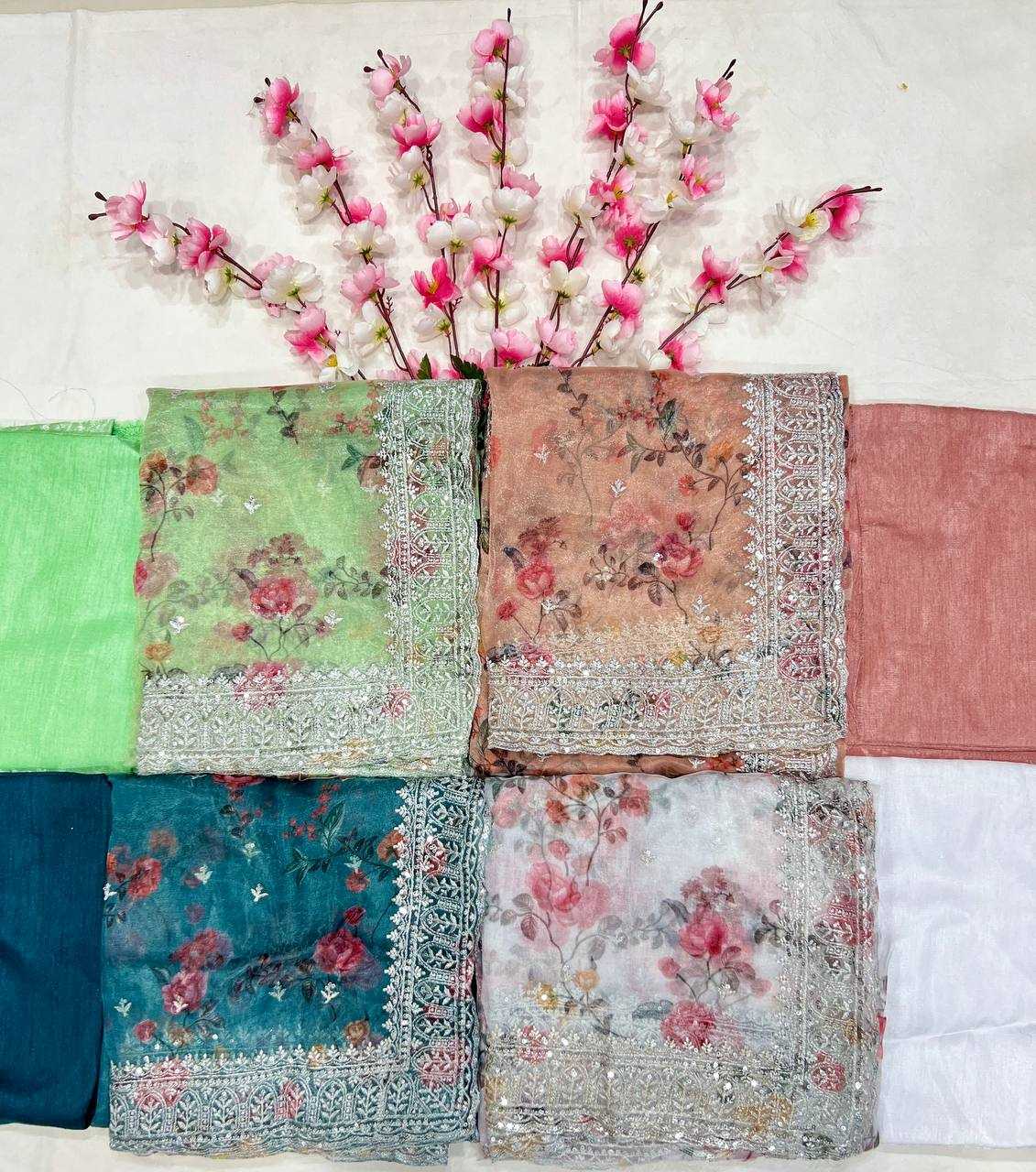 Tissue Organza Saree with Digital Floral Print & Embroidery Work