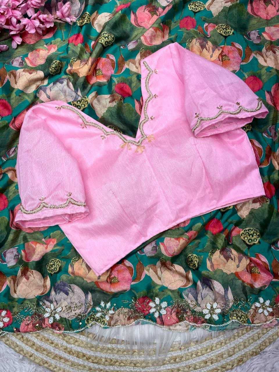 Designer Soft Chinon Saree with Digital Print and Handwork C-Pallu