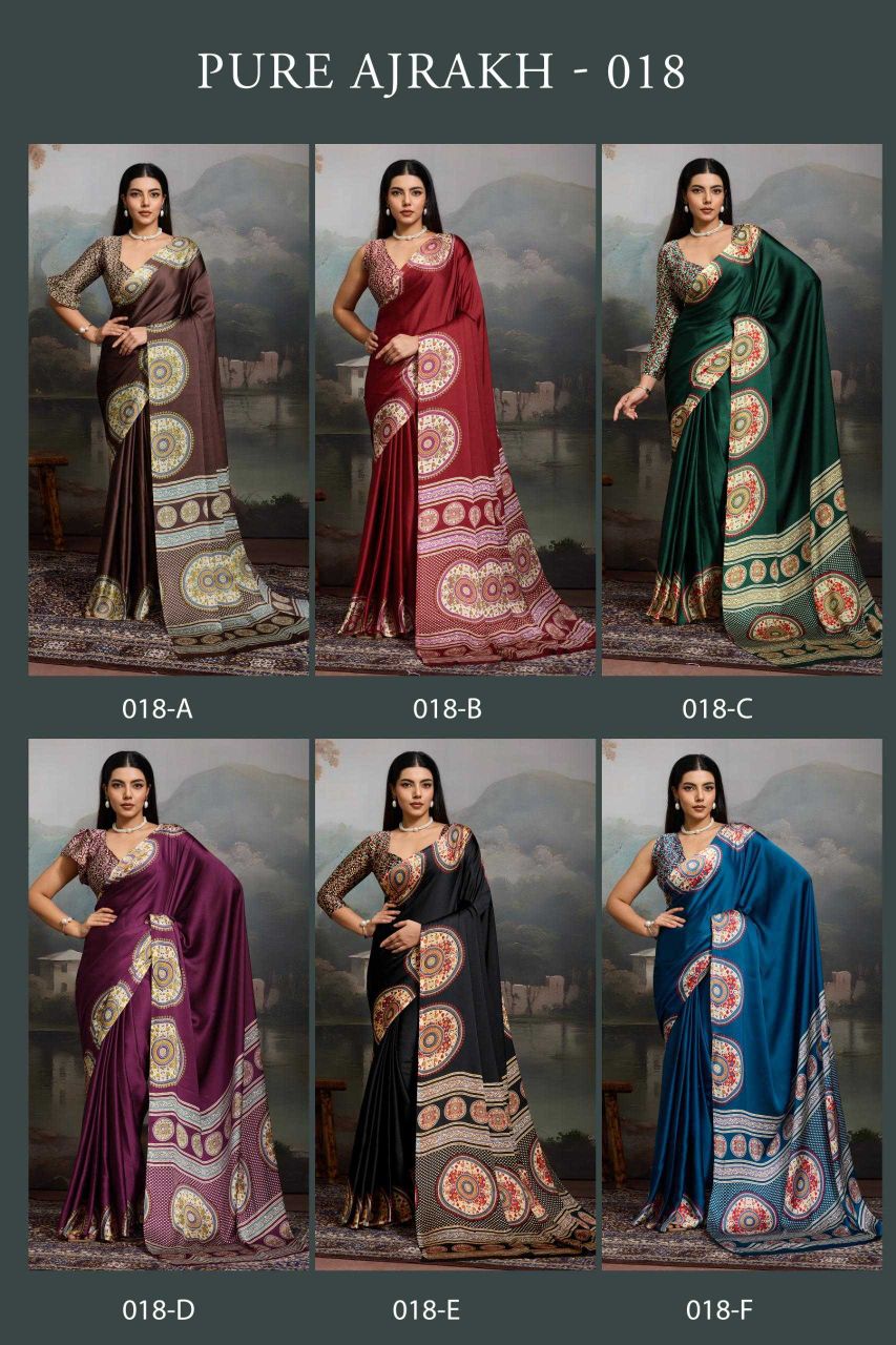 Modal Satin Ajrakh Print Saree with Matching Blouse